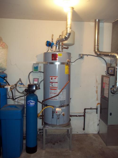 New hot water tank with mixing valve and recirculating pump