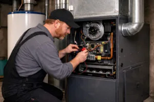 HVAC technician installing a new furnace.