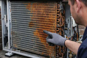 Rusty heat pump condenser coil.